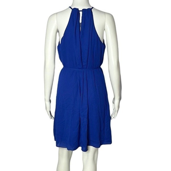 City Chic Cobalt Blue Waterfall Tunic Size 18W Halter Neck Ruffle Accent - Picture 4 of 10